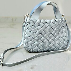 Vince Camuto Miki Shoulder Bag – Light Blue Leather Weave Purse Handbag